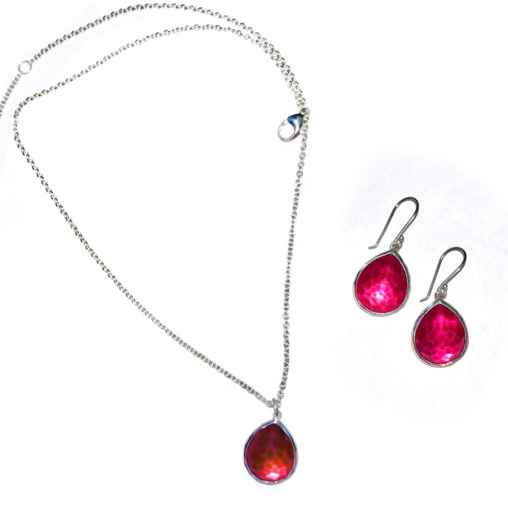 Ippolito Bright Pink Tear Drop Earrings & Necklace Set